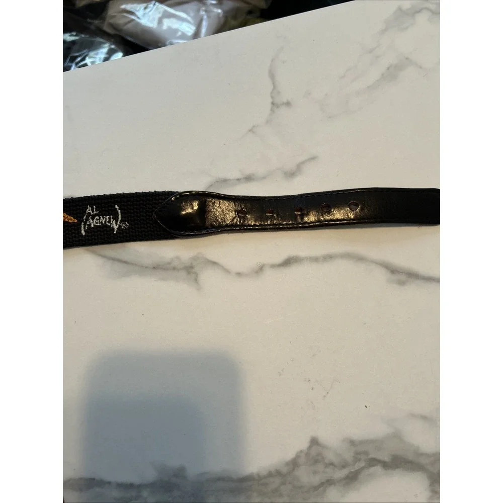 Al Agnew Mens Black Canvas Leather Fishing Fly Embroidered Belt Size 36 USA Made